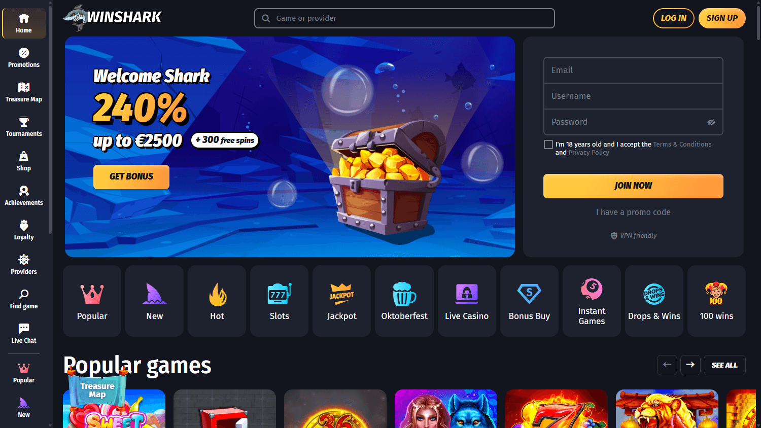 Winshark Casino Desktop screenshot